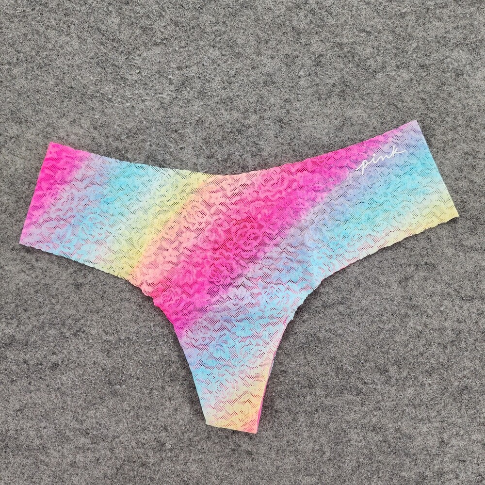 PINK Victoria Secret Panties Womens Small Rainbow Floral Lace Thong